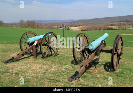 Artillerie spielt eine zentrale Rolle in vielen militärischen Engagements des Bürgerkriegs, einschließlich der Schlacht von Antietam, in Maryland kämpften am 17. September 1862 Stockfoto