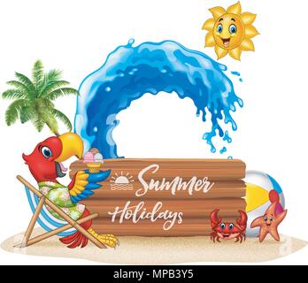 Sommer Urlaub mit Ara Relaxen am Strand Stock Vektor