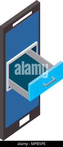 Smartphone Kabinett Schublade storage Isometrische Stock Vektor