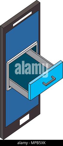 Smartphone Kabinett Schublade storage Isometrische Stock Vektor