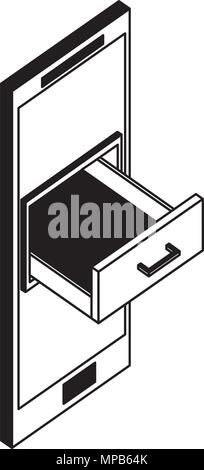 Smartphone Kabinett Schublade storage Isometrische Stock Vektor