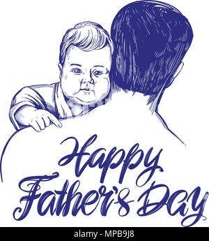 Vater mit einem Baby, Vatertag, Hand gezeichnet Vektor-illustration realistische Skizze Stock Vektor