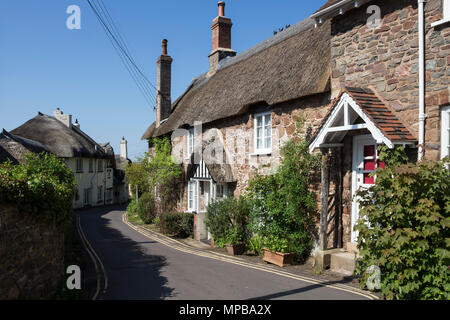 Traditionellen strohgedeckten Cottages, Porlock, Somerset, Großbritannien Stockfoto