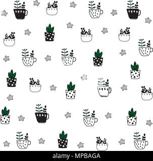 Süße Hand gezeichnet Vektor Blume in die Töpfe Stock Vektor