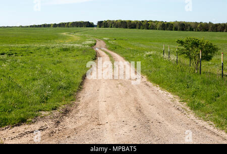 Unbefestigte Straße, Kreuzung Kreide Grünland auf Salisbury Plain, in der Nähe der Larkhill, Wiltshire, England, Großbritannien Stockfoto