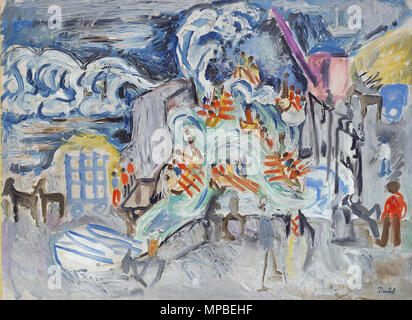 . Malerei von Nils Dardel, Info zu kommen. -1943. 921 ND 99 Hamn Stockfoto