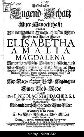 . English: Buchtitelblatt Nikolaus Staudacher, Jesuit (1660-1736) Beichtvater und Berater des Pfälzer Kurfürsten Karl III. Philipp. 1709. Nikolaus Staudacher 929 Nikolaus Staudacher Stockfoto