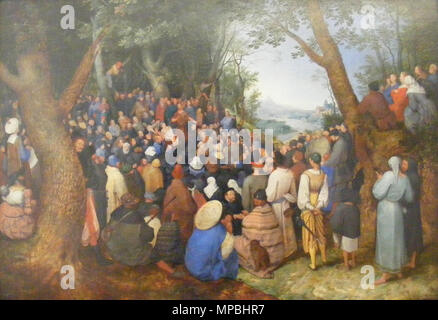 Français: Le predigt sur la montagne English: Predigt des Hl. Johannes des Täufers im 16. Jahrhundert gemalt. 696 Jan Brueghel der Elder-Sermon von Johannes dem Täufer Stockfoto