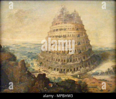 Der Turm von Babel. Der Turm von Babel. 16. Jahrhundert. 830 Lucas van Valkenborch-Der babylonische Turmbau Stockfoto