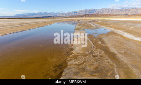 Salt Creek - Spring Creek auf Salt Flats an der Basis der Amargosa Range. Death Valley National Park, Kalifornien, USA. Stockfoto