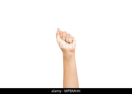 Frau Hand, Faust als Rock Paper Zeichen auf weißem Hintergrund Stockfoto