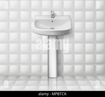 Badezimmer Einrichtung mit weißen Waschbecken. Realistische Waschbecken. Badezimmer Waschbecken mockup isoliert. Vector Illustration Stock Vektor