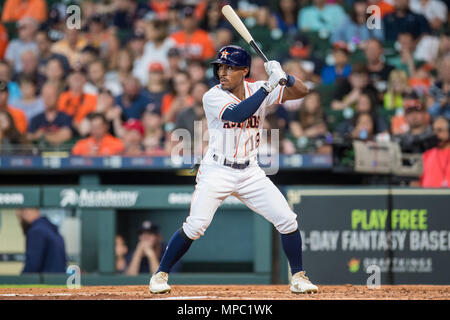 19. Mai 2018: Houston Astros Mittelfeldspieler Tony Kemp (18) Bei einem Major League Baseball Spiel zwischen den Houston Astros und die Cleveland Indians im Minute Maid Park in Houston, TX. Cleveland gewann das Spiel 5 zu 4... Trask Smith/CSM Stockfoto