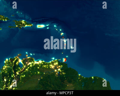 Sat-Nacht Blick auf Karibische in Rot hervorgehoben auf dem Planeten Erde. 3D-Darstellung. Elemente dieses Bild von der NASA eingerichtet. Stockfoto