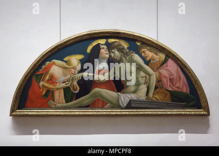 Gemälde "Wehklage über den Leib Christi" (C. 1491) von der italienischen Renaissance Maler Lorenzo d'Alessandro auch als Sanseverino auf Anzeige in den Uffizien (Galleria degli Uffizi) in Florenz, Toskana, Italien. Stockfoto