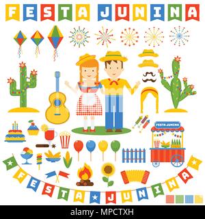 Festa junina Symbole gesetzt Stock Vektor