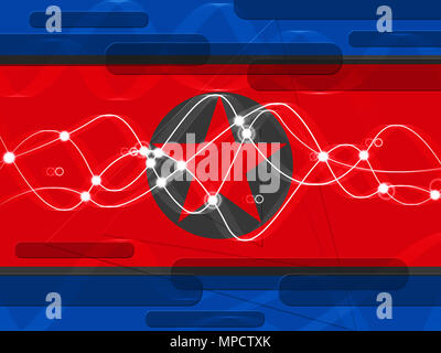 Militärische Cyber Angriffe von Nordkoreanern, 3D-Darstellung. Zeigt Bedrohung durch Nordkorea und Konfrontation oder Online Cyberkriminalität Sicherheit Virus gegen W Stockfoto
