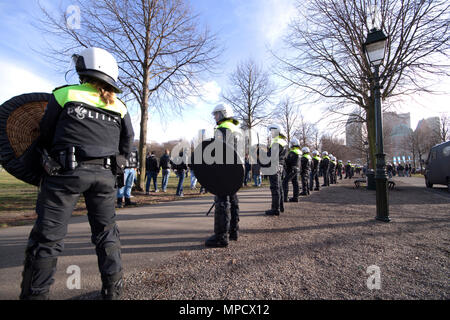 27. Januar 1025 Bereitschaftspolizei Offiziere beobachten im Einklang Demonstranten während einer Demonstration auf dem Malieveld in Den Haag Holland Stockfoto