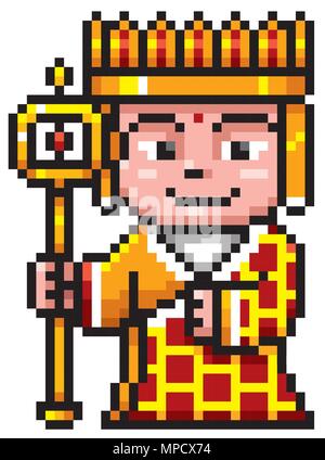 Vector Illustration von Cartoon chinesischen Mönch-Pixel-Design Stock Vektor