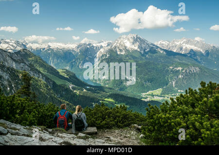 Blick vom Kehlsteinhaus alias "Eagles Nest" (durch Hitler während des WW2 verwendet) auf dem Gipfel des Kehlstein in der Nähe von Berchtesgaden, Deutschland. Stockfoto