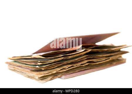 Ausländische Pässe und Geld aus europäischen Ländern. Isoliert Stockfoto