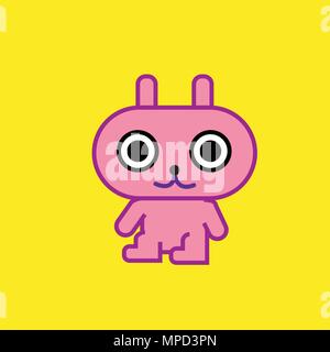 Niedliche Zeichentrickfigur rosa Kaninchen Kunst mit gelbem Hintergrund Vector Illustration. Kinder Kaninchen einfaches Design Stock Vektor
