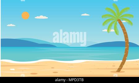 Tropical Beach Reisen Urlaub Freizeit Natur Konzept Vector Illustration. schönen Meer und Himmel Hintergrund. Travel Concept. Stock Vektor