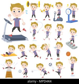 Satz von verschiedenen Posen des blonden Haares Mann weiß Sport & Bewegung Stock Vektor