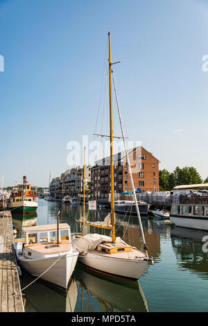 Docks und Boote in Portland Maine Stockfoto