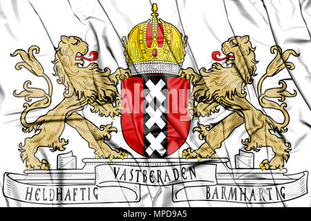 3D Wappen von Amsterdam, Niederlande. 3D-Darstellung. Stockfoto