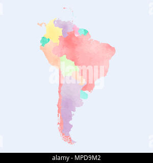 Länder Südamerikas in Aquarell Wirkung. Stockfoto