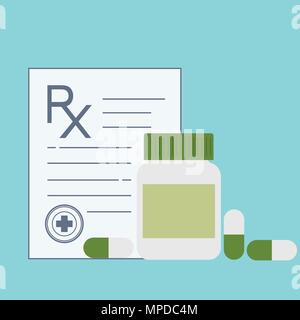 Medizin Flasche und Pillen. Drogen, Tabletten, Kapseln Vitamine. Medizinische kapseln Container. Ärztliche Verschreibung Rx unterzeichnen. Mock up für Ihr Design. Isola Stock Vektor