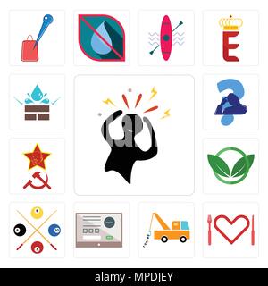 Satz von 13 Einfache editierbare Ikonen wie Panik, Appetit, Abschleppwagen, online Formular, Snooker, Eco Club, Kommunismus, kratzen Kopf, wasserdicht sein kann Stock Vektor