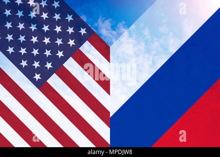 Vektor Bild der einzelne Flagge von Amerika und Russland in Form von Herzen oder Buchstaben V Stockfoto