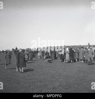 1951, große Massen von Zuschauern an der Bramham horse trials, in Bramham Park, Wetherby, Yorkshire, England, UK, einen großen Outdoor reiterfall. Stockfoto