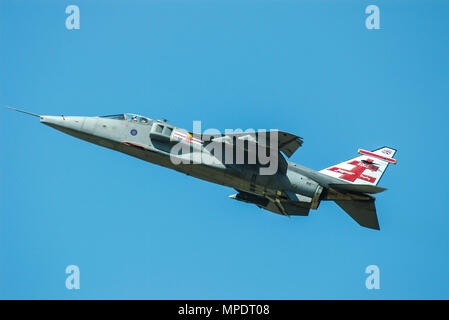 Royal Air Force SEPECAT Jaguar GR3 einen Kampfjet Ebene. Die RAF 2005 solo Anzeige Flugzeuge mit speziellen Schwanz Schema anzeigen Bei einer Airshow. 41 Sqn Stockfoto