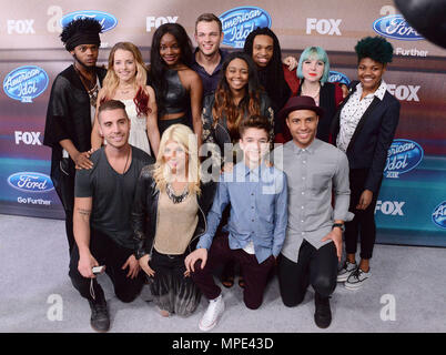 Quentin Alexander, Clark Beckham, Joey Cook, Sarina-Joi Crowe, Adanna Duru, Nick Fradiani, Jax, Tyanna Jones, qaasim Middleton, Rayvon Owen, Daniel Seavey und Maddie Walker 162 an der American Idol XIV Finalisten Partei 2015 Der Bezirk Restaurant in Los Angeles. Quentin Alexander, Clark Beckham, Joey Cook, Sarina-Joi Crowe, Adanna Duru, Nick Fradiani, Jax, Tyanna Jones, qaasim Middleton, Rayvon Owen, Daniel Seavey und Maddie Walker 164 Veranstaltung in Hollywood Leben - Kalifornien, Red Carpet Event, USA, Filmindustrie, Prominente, Fotografie, Bestof, Kunst, Kultur und Unterhaltung, Topix Celebriti Stockfoto