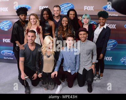 Quentin Alexander, Clark Beckham, Joey Cook, Sarina-Joi Crowe, Adanna Duru, Nick Fradiani, Jax, Tyanna Jones, qaasim Middleton, Rayvon Owen, Daniel Seavey und Maddie Walker 162 an der American Idol XIV Finalisten Partei 2015 Der Bezirk Restaurant in Los Angeles. Quentin Alexander, Clark Beckham, Joey Cook, Sarina-Joi Crowe, Adanna Duru, Nick Fradiani, Jax, Tyanna Jones, qaasim Middleton, Rayvon Owen, Daniel Seavey und Maddie Walker 165 Veranstaltung in Hollywood Leben - Kalifornien, Red Carpet Event, USA, Filmindustrie, Prominente, Fotografie, Bestof, Kunst, Kultur und Unterhaltung, Topix Celebriti Stockfoto