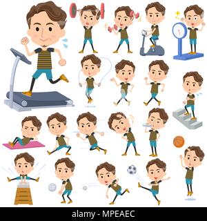 Satz von verschiedenen Posen der wilde Mann im mittleren Alter Sport & Bewegung Stock Vektor