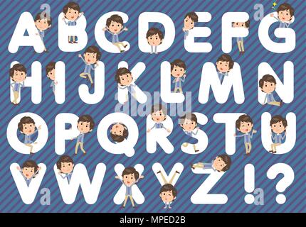 Satz von verschiedenen Posen der Jacke blaue Weste Mann A bis Z Stock Vektor
