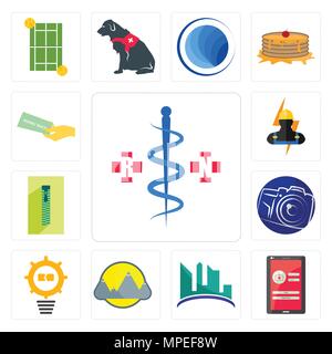 Satz von 13 Einfache editierbare Ikonen wie registe Krankenschwester, Anmeldebildschirm, Bau, Montain, Problem Management, Fotografie Kamera, Zipper, Elektriker Stock Vektor