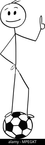 Cartoon von lächelnden Fußball oder Soccer Player stehen auf Kugel Stock Vektor