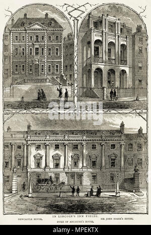 Grand Häuser in Lincoln's Inn Fields London England UK, Haus, Sir John Soane's House & Herzog von Ancaster's House. 19. jahrhundert Viktorianischen Gravur ca. 1878 Stockfoto