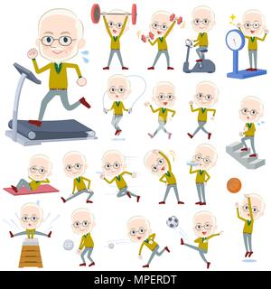 Satz von verschiedenen Posen von gelbem Ocker stricken alte Mann White Sport & Bewegung Stock Vektor