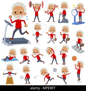 Satz von verschiedenen Posen der roten High Neck alter Mann schwarz Sport & Bewegung Stock Vektor