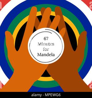 Nelson Mandela Internationaler Tag. 18. Juli. Das Konzept einer politischen Urlaub. 67 Minuten für Mandela. Kreis mit Flagge der Republik South Afric Stock Vektor