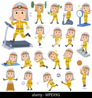 Satz von verschiedenen Posen der Feuerwehrmann mann Sport & Bewegung Stock Vektor
