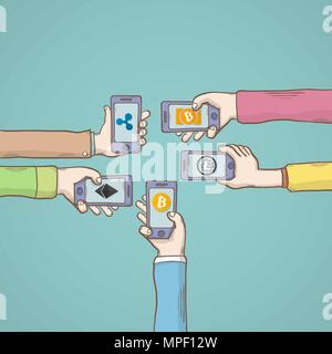 Mobile Apps cryptocurrency Konzept. Flache moderne Design Stock Vektor