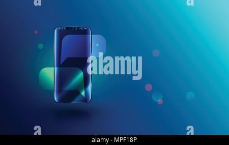 Moderne rahmenlose Smartphone mit leeren Sprechblasen chat auf dem Bildschirm. Nachricht oder SMS auf Handy. realistische Vector Illustration. Stock Vektor