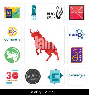 Satz von 13 Einfache editierbare Ikonen wie Stier, Badminton, Statement, Tiara, 30. Jahrestag, Jahr, Moose, nano, frei für mobile verwendet werden, die Web-UI Stock Vektor
